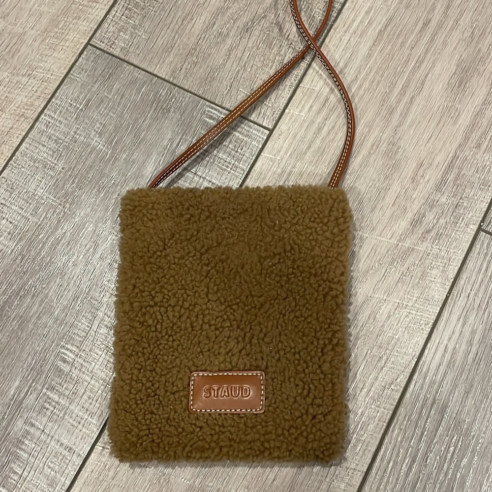 Staud leather and shearling cross body bag